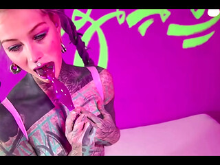 Tattooed Solo Slut Destroys Her Ass with Self Anal Play