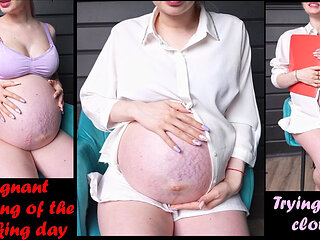 Pregnant Morning of the Working Day. 9 Month Pregnant