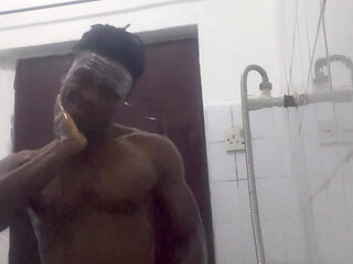 Watch how I take my bath and stroke my black cock