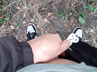 Risky lesbian masturbation in the forest