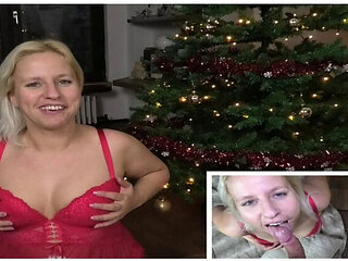 Boris Schwarz fucks blonde milf under Christmas tree - hardcore German amateur POV with cum in mouth