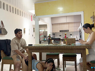 I fuck my girlfriend's daughter 18+ at the table while she doesn't see us!