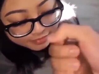Asian gf gets cum covered