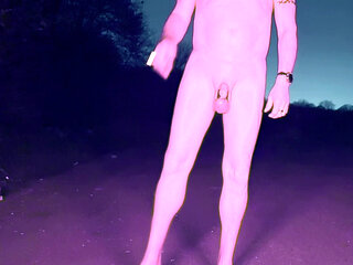 Naked pee and wank on road