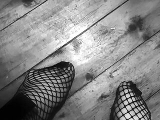 Teen in fishnet socks