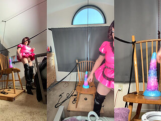 Sissy Candy in Self Bondage with Huge Dildos
