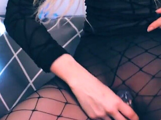 Scoopcake fucking herself in hot nylon action with double layers