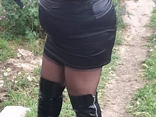 Set021 Walking Around with My Tits Out and Bound with Straps Putting on Black Gloves
