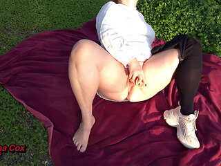 Horny Wife Masturbates and Squirts Outdoors