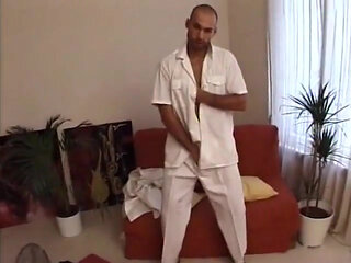 Athletic dude jerking his dick