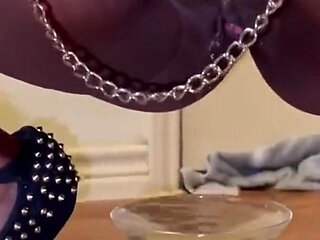 Sqauting Pissing in a Glass Swallowing My Piss Pouring It All Over My Big Boobs