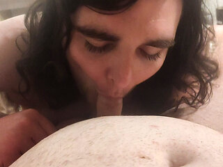 Sexy trans girl sucks her girlfriend's cock