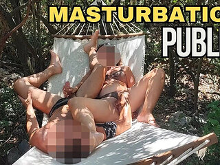 Teacher Miss Creamy Squirts & Gets Fingered in Public Park - Outdoor Handjob & Cumshot on Hammock