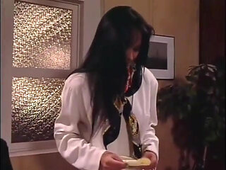 Beautiful big boobs asian girl pussy fucking threesome in the office