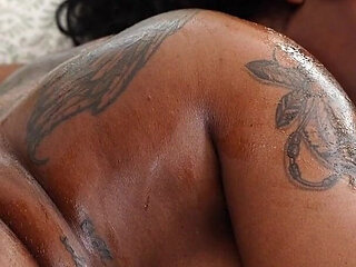 Oiled-up Ebony Goddess Lyric Sky Gets Slow-stroked From Behind by BBC Lover Dreads Way