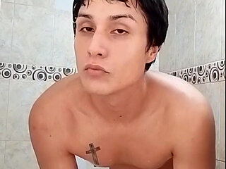 Femboy waxing his body and small cock in the bathroom