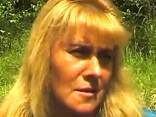 Hairy MILF blonde outdoor casting with bushy mature beauty