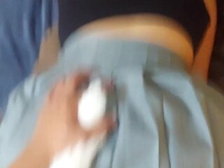 Schoolgirl Fucking Her with a Foxtail in the Ass