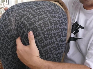Over his knee ass spreading, light spanking fingered and fucked with yoga pants & panties pulled down