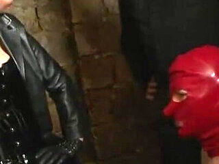 Dominating dildo play and whipping