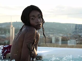 Ebony teen shows her sweaty black pussy