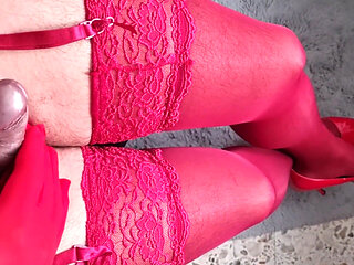 POV, Beautiful View of My Red Panties, Lace Stockings and Red Heels