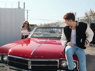 Two pornstars having fun in the car, parker and justine