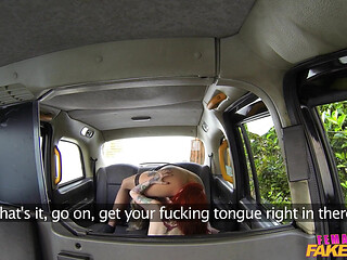 Female Fake Taxi - Blonde Lesbian Cab Driver Dominates Tattooed Redhead