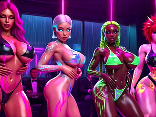 Cyberpunk Neon Oil Twerk: Nude Voluptuous Back Dances 2034