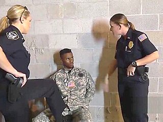 Black guy in army uniform fucks in threesome with coupl...