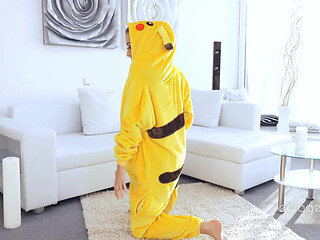Amazing sexy Pikachu enjoys spreading her wet shaved wide hole