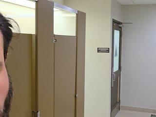 Walking around a public restroom at a clothing store before fingering my ass in the stall