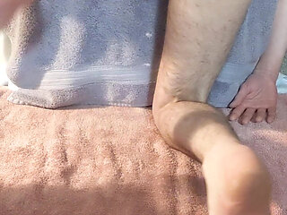 LBB - boy's long dick jerked from behind cums
