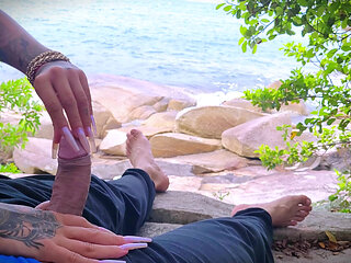 Handjob Surprise Ejaculation on the Beach