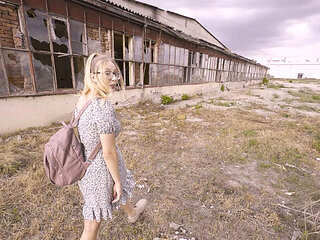 Public Risky Blowjob: Blonde Russian Girl Swallows Big Cock Cum in Abandoned Spot POV