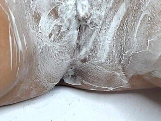 I Shave My Hairy, Narrow Pussy with a Trimmer and a Razor with Shaving Foam! Close-up!