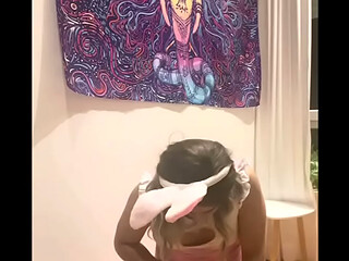 Femme Sandy - Peeing in Bowl &amp_ Swallowing (bunny Outfit)