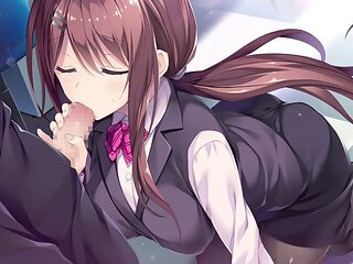 Busty anime babe gets wild with a handjob and internal release