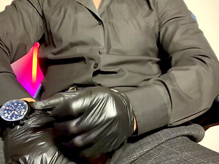 Jerking off her fat cock