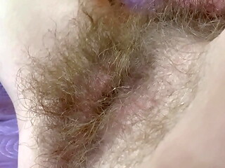 Monster hairy pussy masturbation with huge clit rubbing orgasm