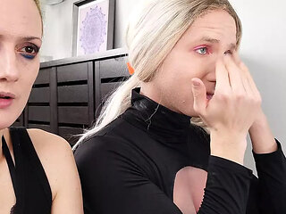 Crossdresser Bailey Wilde and Belyla Bradley Putting on Foundation and Eye Shadow