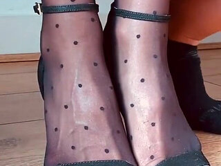 Adeline Murphy - Leg Job In polka dots stockings & sandals