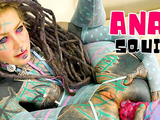 Tattoo Girl Squirt Games - Anal Gapes and Prolapse and Big Dildos