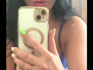 Blue Lace Mirror Tease with My Squirt-Stained Mirror