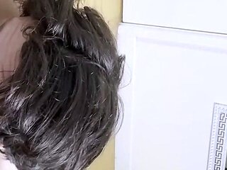 Big tit brunette sucks a big cock POV