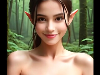 Triptekstudios - Brunette Forest Elf with Beautiful Face Strips and Masturbates [AI]
