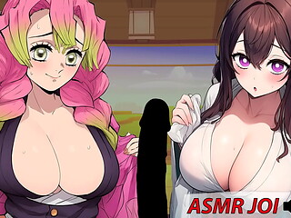 Entrenamiento de polla con las chicas de Kimetsu. &iexcl_JOI con voces espa&ntilde_olas!