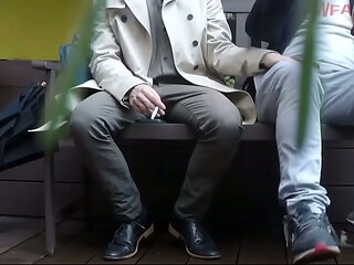A bench encounter turns into a public piss humiliation