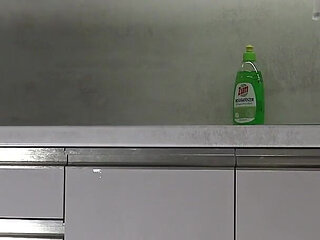 Big Tits Big Ass Hot and Cute Beautiful New Wife Takes Her G-string off to Flash Her Tight Shaved Pussy in the Kitchen