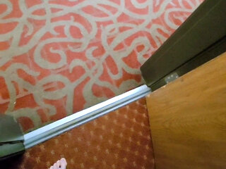 Stroking my cock in cedar rapids hotel with door open in front of camera.